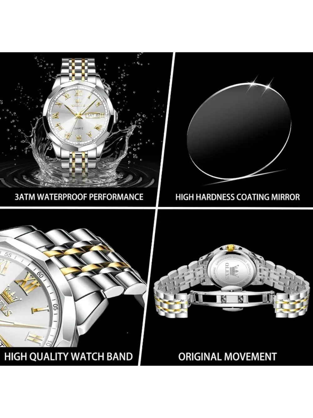 Men's Silver White Face Stainless Steel Luminous Quartz Waterproof Classic Watch